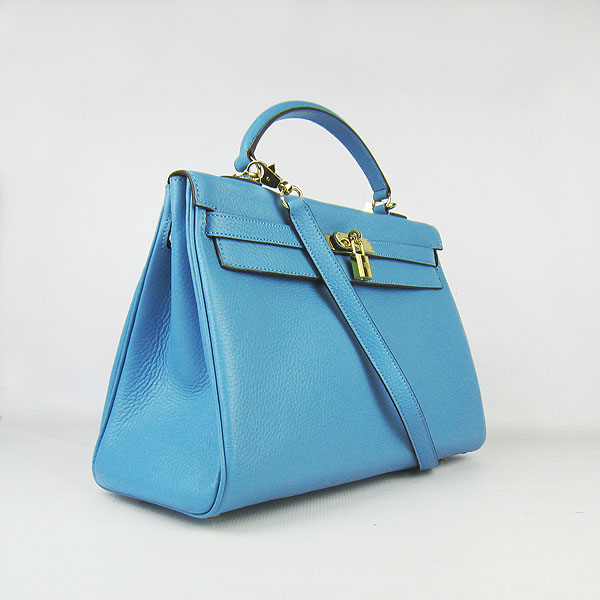 High Quality Hermes Kelly 35CM Togo Leather Bag Light Blue 6308